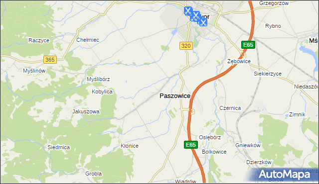 mapa Paszowice, Paszowice na mapie Targeo