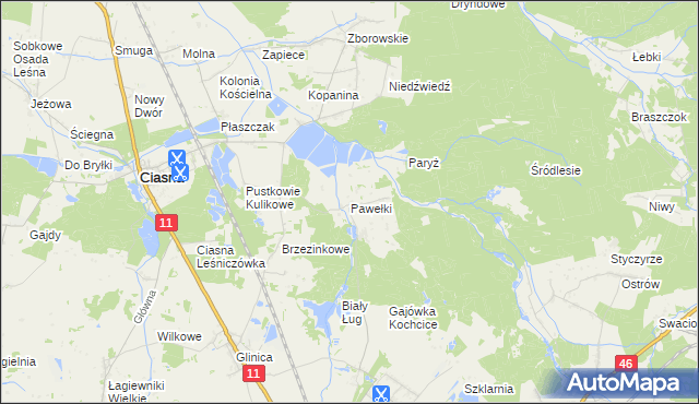 mapa Pawełki gmina Kochanowice, Pawełki gmina Kochanowice na mapie Targeo