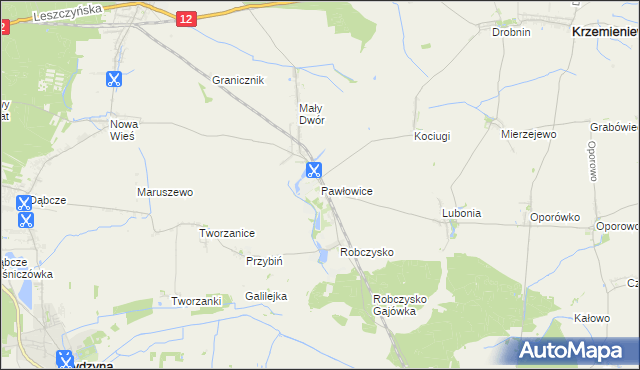 mapa Pawłowice gmina Krzemieniewo, Pawłowice gmina Krzemieniewo na mapie Targeo