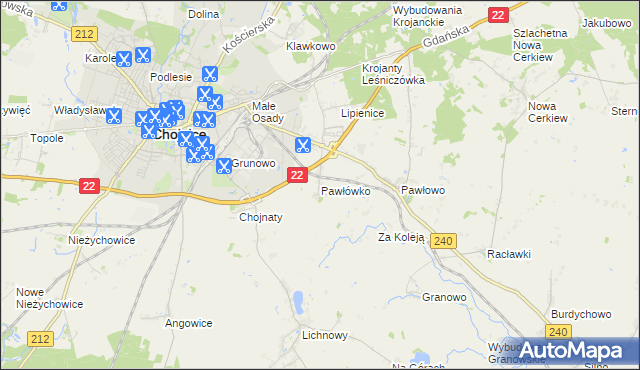 mapa Pawłówko gmina Chojnice, Pawłówko gmina Chojnice na mapie Targeo