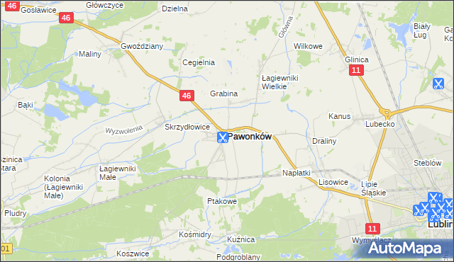 mapa Pawonków, Pawonków na mapie Targeo