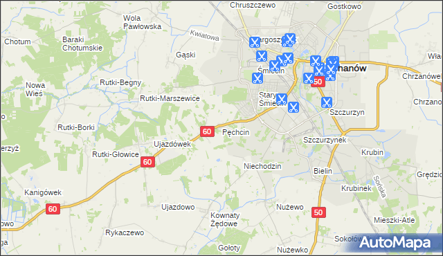 mapa Pęchcin, Pęchcin na mapie Targeo