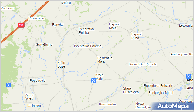 mapa Pęchratka Mała, Pęchratka Mała na mapie Targeo