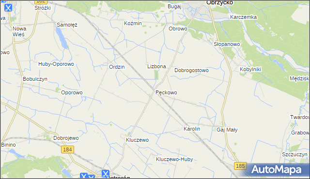 mapa Pęckowo gmina Obrzycko, Pęckowo gmina Obrzycko na mapie Targeo