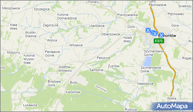 mapa Pełczyce gmina Bogoria, Pełczyce gmina Bogoria na mapie Targeo