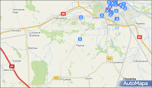 mapa Pępice gmina Skarbimierz, Pępice gmina Skarbimierz na mapie Targeo