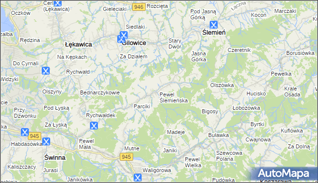 mapa Pewel Ślemieńska, Pewel Ślemieńska na mapie Targeo