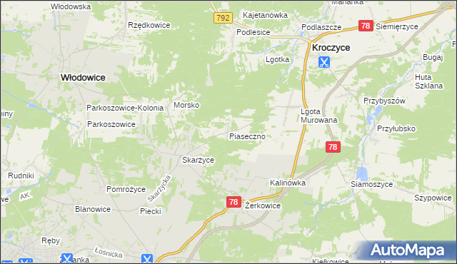 mapa Piaseczno gmina Kroczyce, Piaseczno gmina Kroczyce na mapie Targeo