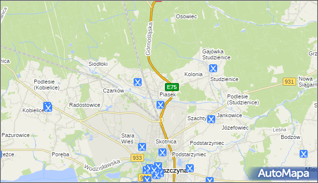 mapa Piasek gmina Pszczyna, Piasek gmina Pszczyna na mapie Targeo