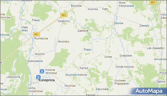 mapa Piaski gmina Konopnica, Piaski gmina Konopnica na mapie Targeo