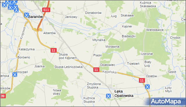 mapa Piaski gmina Łęka Opatowska, Piaski gmina Łęka Opatowska na mapie Targeo