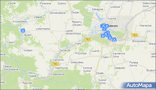 mapa Piaski gmina Wolbrom, Piaski gmina Wolbrom na mapie Targeo