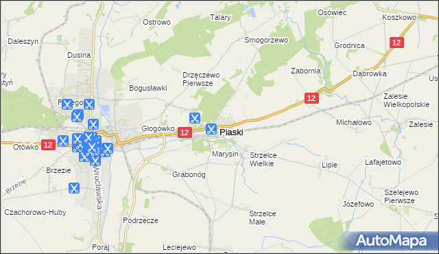 mapa Piaski powiat gostyński, Piaski powiat gostyński na mapie Targeo