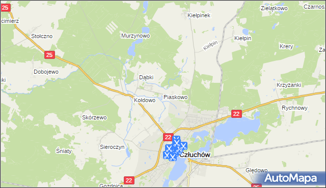 mapa Piaskowo gmina Człuchów, Piaskowo gmina Człuchów na mapie Targeo
