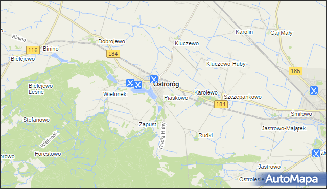 mapa Piaskowo gmina Ostroróg, Piaskowo gmina Ostroróg na mapie Targeo