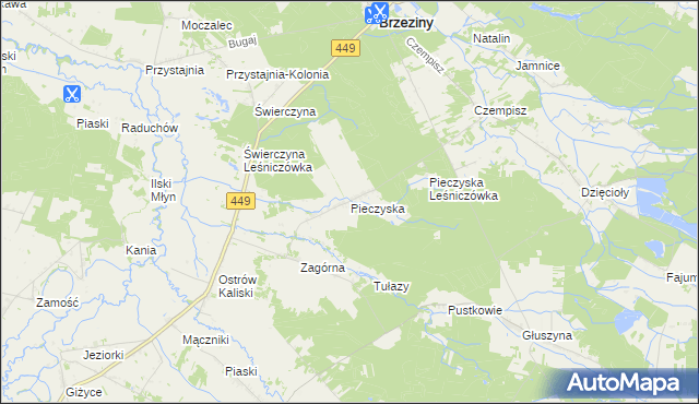 mapa Pieczyska gmina Brzeziny, Pieczyska gmina Brzeziny na mapie Targeo