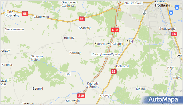 mapa Pietrzykowo-Wyszki, Pietrzykowo-Wyszki na mapie Targeo