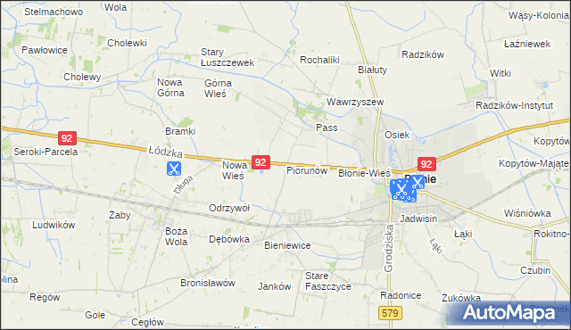 mapa Piorunów gmina Błonie, Piorunów gmina Błonie na mapie Targeo