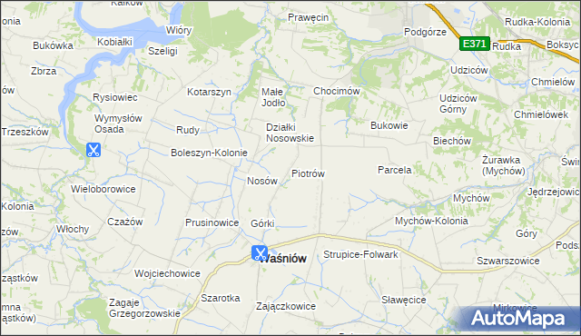 mapa Piotrów gmina Waśniów, Piotrów gmina Waśniów na mapie Targeo