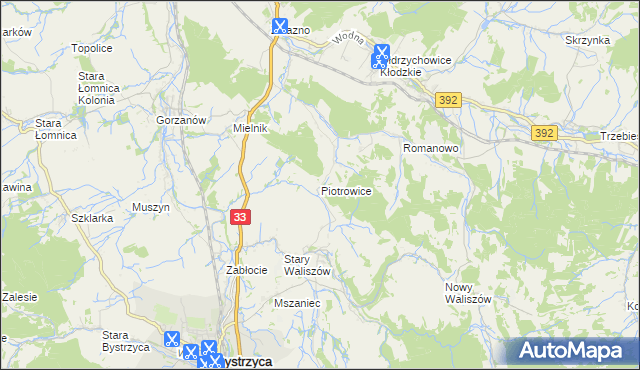 mapa Piotrowice gmina Bystrzyca Kłodzka, Piotrowice gmina Bystrzyca Kłodzka na mapie Targeo