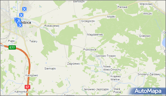 mapa Piotrowice gmina Nidzica, Piotrowice gmina Nidzica na mapie Targeo