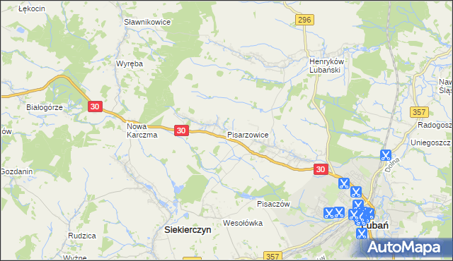 mapa Pisarzowice gmina Lubań, Pisarzowice gmina Lubań na mapie Targeo