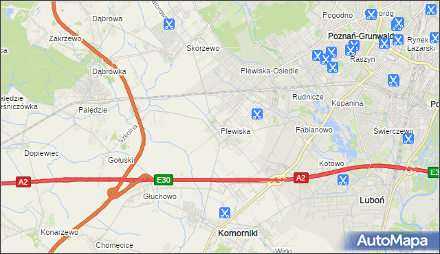 mapa Plewiska gmina Komorniki, Plewiska gmina Komorniki na mapie Targeo