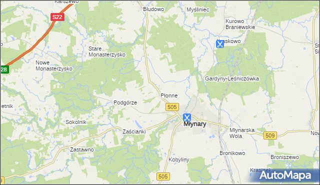 mapa Płonne gmina Młynary, Płonne gmina Młynary na mapie Targeo