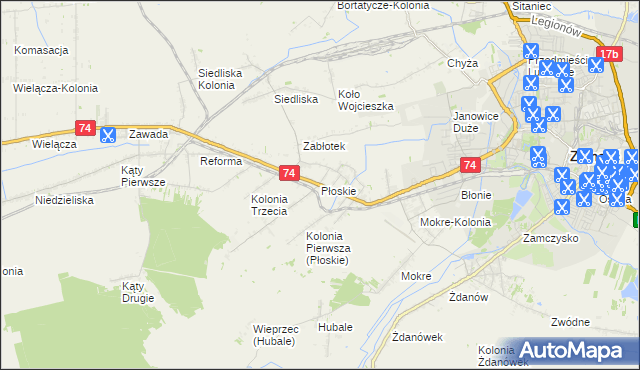 mapa Płoskie gmina Zamość, Płoskie gmina Zamość na mapie Targeo