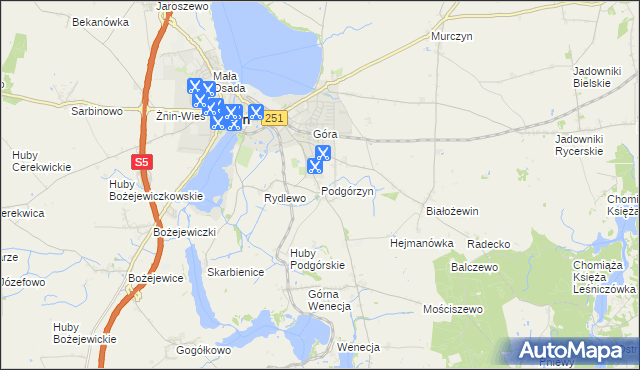 mapa Podgórzyn gmina Żnin, Podgórzyn gmina Żnin na mapie Targeo
