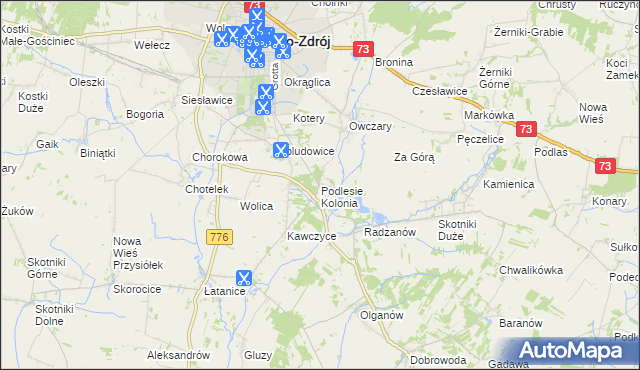 mapa Podlesie Kolonia gmina Busko-Zdrój, Podlesie Kolonia gmina Busko-Zdrój na mapie Targeo