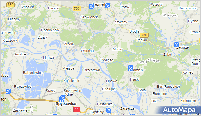 mapa Podłęże gmina Alwernia, Podłęże gmina Alwernia na mapie Targeo