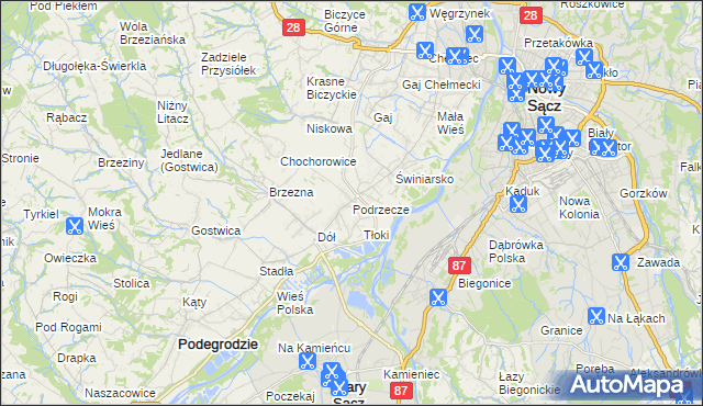 mapa Podrzecze gmina Podegrodzie, Podrzecze gmina Podegrodzie na mapie Targeo