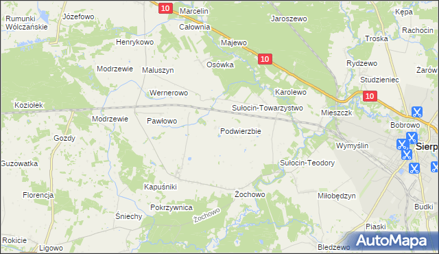 mapa Podwierzbie gmina Sierpc, Podwierzbie gmina Sierpc na mapie Targeo