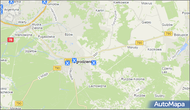 mapa Podzamcze gmina Ogrodzieniec, Podzamcze gmina Ogrodzieniec na mapie Targeo