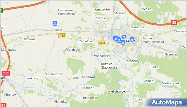 mapa Podzamcze gmina Wieruszów, Podzamcze gmina Wieruszów na mapie Targeo