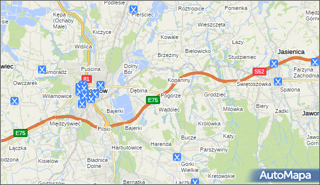 mapa Pogórze gmina Skoczów, Pogórze gmina Skoczów na mapie Targeo