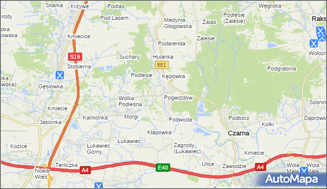 mapa Pogwizdów gmina Czarna, Pogwizdów gmina Czarna na mapie Targeo