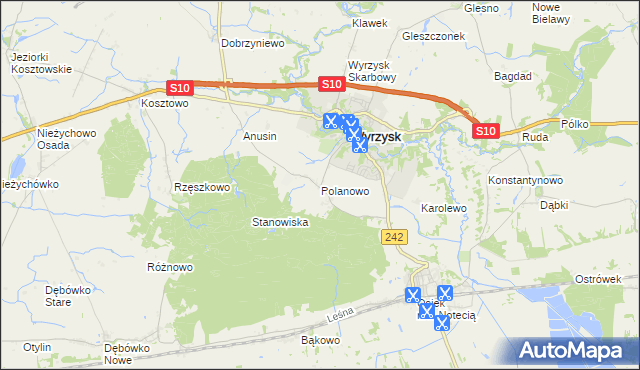 mapa Polanowo gmina Wyrzysk, Polanowo gmina Wyrzysk na mapie Targeo