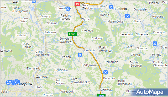 mapa Połomia gmina Niebylec, Połomia gmina Niebylec na mapie Targeo