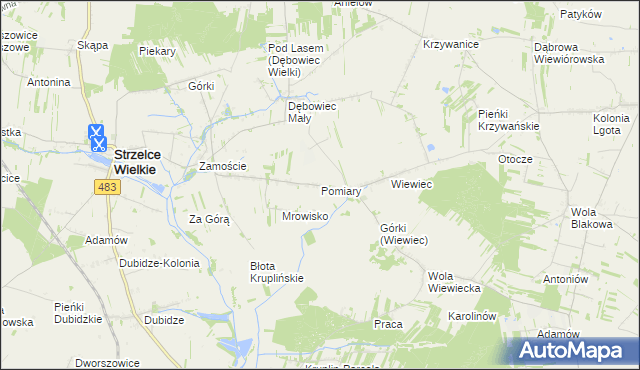 mapa Pomiary gmina Strzelce Wielkie, Pomiary gmina Strzelce Wielkie na mapie Targeo