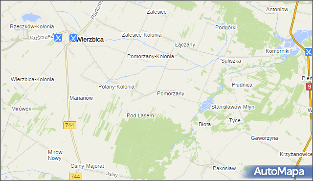 mapa Pomorzany gmina Wierzbica, Pomorzany gmina Wierzbica na mapie Targeo