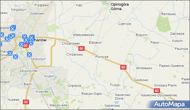 mapa Pomorze gmina Opinogóra Górna, Pomorze gmina Opinogóra Górna na mapie Targeo