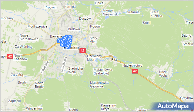 mapa Pomyków gmina Końskie, Pomyków gmina Końskie na mapie Targeo