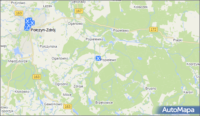 mapa Popielewo gmina Połczyn-Zdrój, Popielewo gmina Połczyn-Zdrój na mapie Targeo