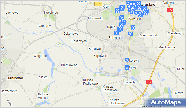 mapa Popowice gmina Inowrocław, Popowice gmina Inowrocław na mapie Targeo