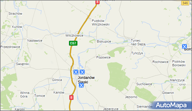 mapa Popowice gmina Jordanów Śląski, Popowice gmina Jordanów Śląski na mapie Targeo