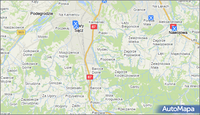 mapa Popowice gmina Stary Sącz, Popowice gmina Stary Sącz na mapie Targeo