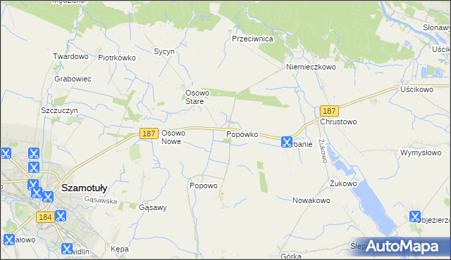 mapa Popówko gmina Oborniki, Popówko gmina Oborniki na mapie Targeo