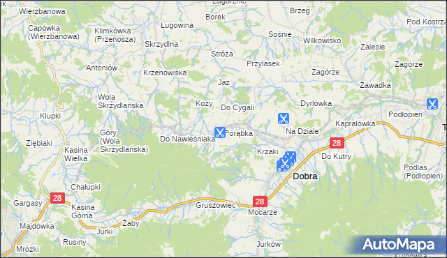 mapa Porąbka gmina Dobra, Porąbka gmina Dobra na mapie Targeo